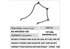 1574HL 3M5Q9K022AC Peugeot - Citroen - Ford Enjektör Geri Dönüş Yakıt Hortumu Seti