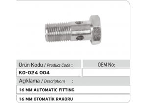 16 MM Otomatik Rakoru