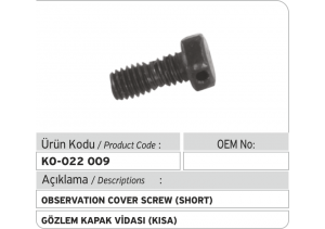 Gözlem Kapak Vidası (kısa)