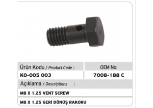 7008-188C M8 X 1.25 Geri Dönüş Rakoru