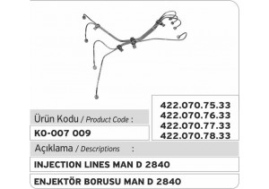 422.070.75.33 MAN D 2840 Enjektör Borusu 5422.070.76.33 422.070.77.33 422.070.78.33