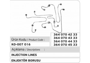 364.070.42.33 Enjektör Borusu 364.070.43.33 364.070.44.33 364.070.45.33