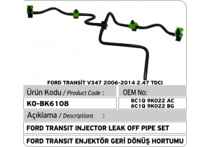 8C1Q9K022AC- 6C1Q9K022BG Ford Transit Injector Leak Off Pipe Set