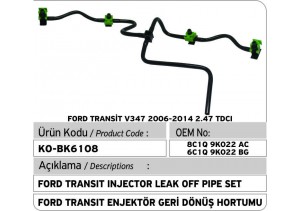 8C1Q9K022AC-6C1Q9K022BG Ford Transit Injector Leak Off Pipe Set