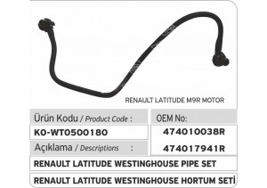 474010038R  474017941R Renault Latitude Vakum Hortumu 