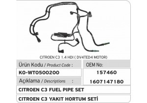 157460  1607147180 Citroen Yakıt Hortum Takımı 