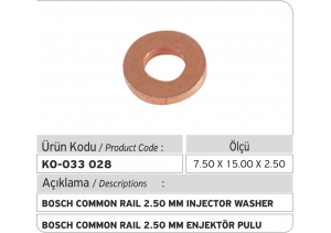 2.50 mm Common Rail Enjektör Bakır Pul