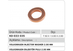 2.00 mm Volkswagen Enjektör Pulu (7.50 x 13.00 x 2.00 mm)