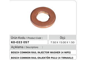 F00VC17503 Bosch Common Rail 4 Tırnaklı Enjektör Pulu (7.50x15.00x1.50 mm)