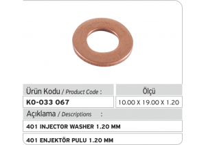 401 1.20 mm Enjektör Pulu (10.00x19.00x1.20 mm)