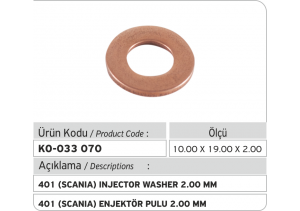 401 2.00 mm Enjektör Pulu (10.00x19.00x2.00 mm)