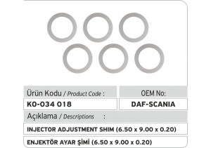 Enjektör Ayar Şimi (6.50X9.00X0.20 mm)