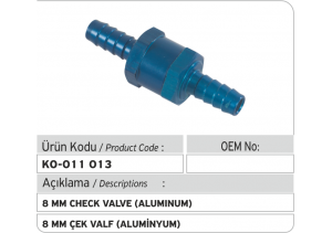 8 MM Çek Valf (Aluminyum)