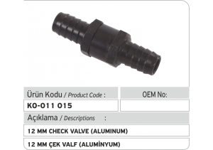 12 MM Çek Valf (Aluminyum)