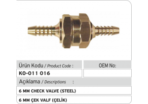 6 MM Çek Valf (Çelik)