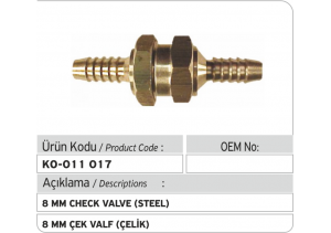 8 MM Çek Valf (Çelik)