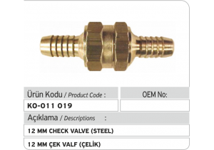 12 MM Çek Valf (Çelik)